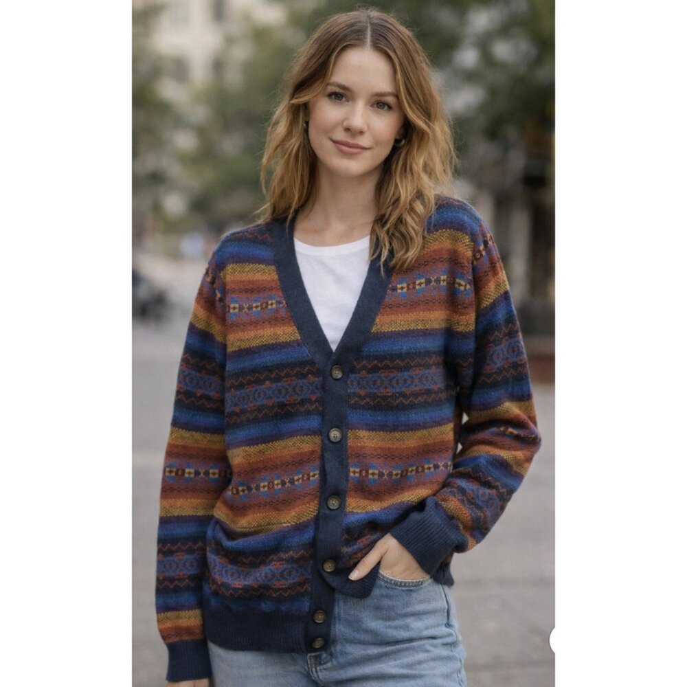 ANTHROPOLOGIE KOTO Aztec Multicolor Knit Cardigan Western Southwestern Comfy